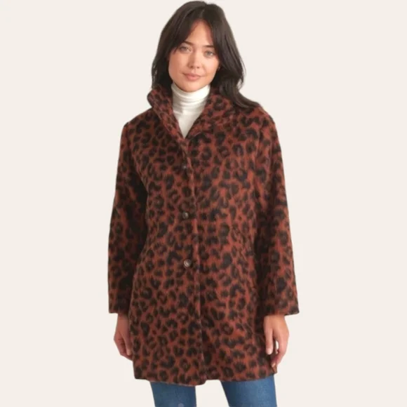 Marine Layer Oversized Stephanie Cocoon‎ Cheetah Coat Womens S NWT Button Front - Picture 2 of 9